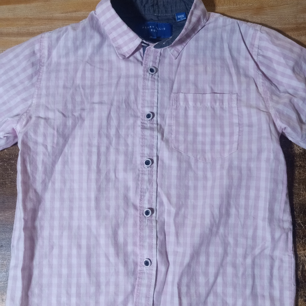 Perry Ellis Light Pink Checkered Kids Shirt Size 7Y